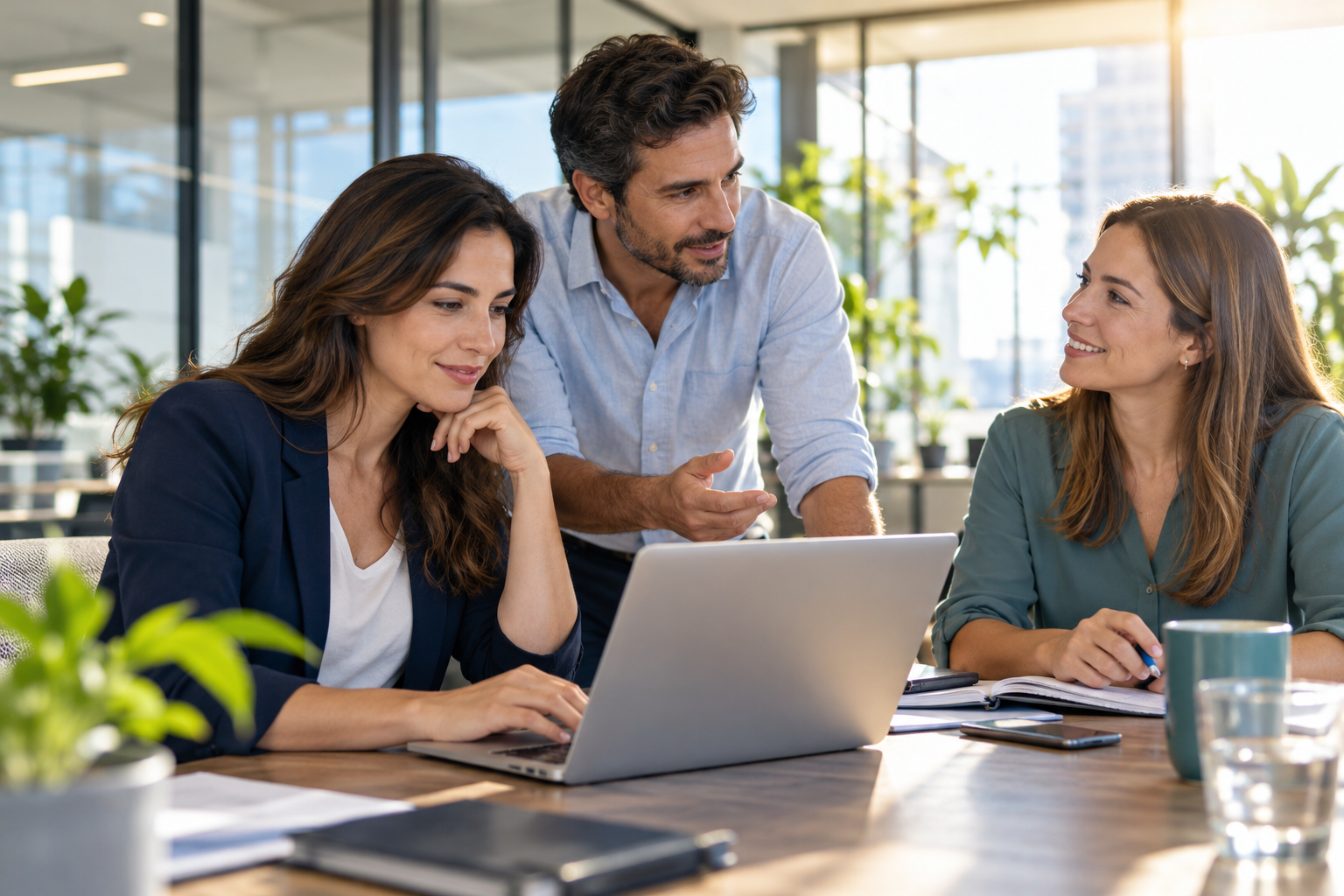 Equipo de profesionales colaborando en una oficina moderna